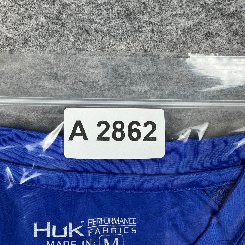 HUK Performance Fishing Shirt Long Sleeve Polyester Stretch Blue Mens Medium M - Picture 9 of 9